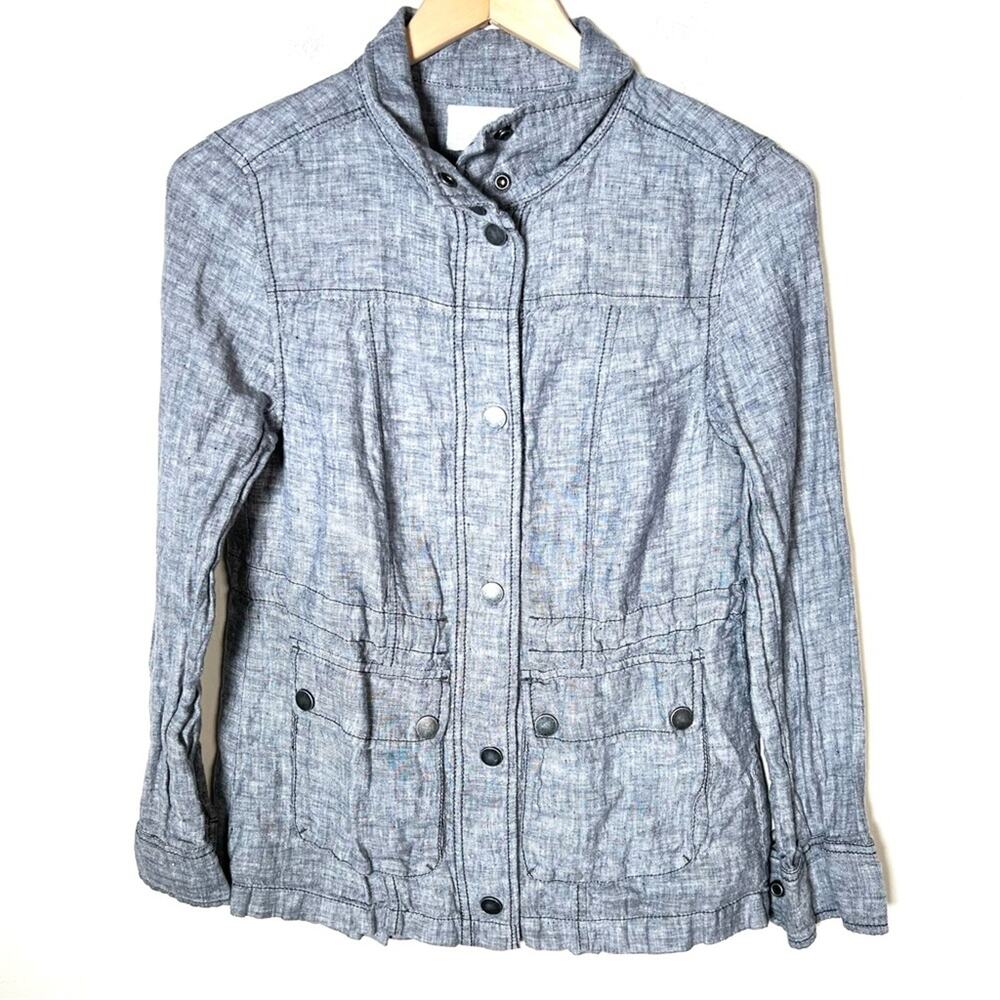 Caslon Blue 100% linen button down casual jacket size XS petite XSP B183
